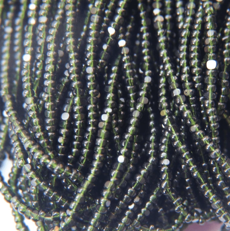 11/0 Charlotte Cut SHEEN India Seed Bead- Transparent Dark Olivine Green *10g Hank* Charlotte Cut Seedbeads