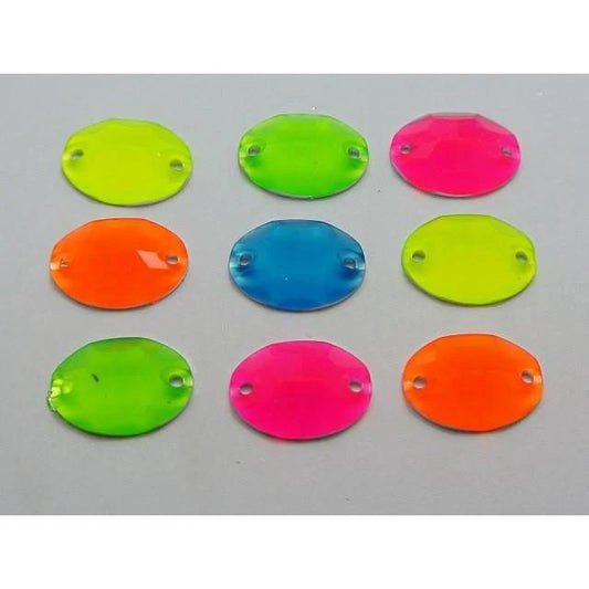 11*15mm Blue Oval Neon, Sew On, Resin Gem, (Sold in Pair)