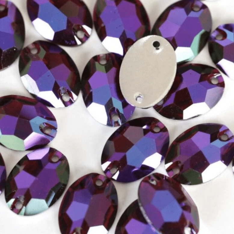 Sundaylace Creations & Bling 11*16mm Burgendy AB OVAL, Sew on, Resin Gem