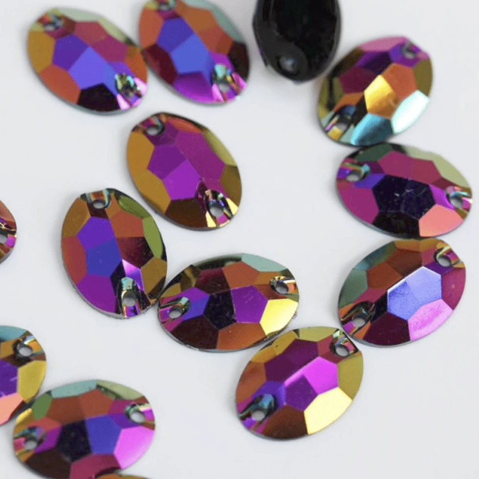 Sundaylace Creations & Bling Resin Gems 11*16mm Siam AB Oval, Sew on, Black AB Resin Gem