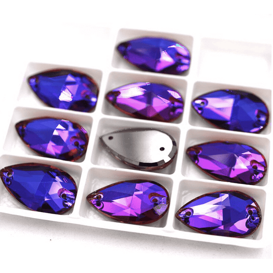 Sundaylace Creations & Bling Fancy Glass Gems 11*18mm & 13*22mm Pink-Sapphire-Purple Flame, Sew on, Black Bottom,  *High Quality* Fancy Glass Gems