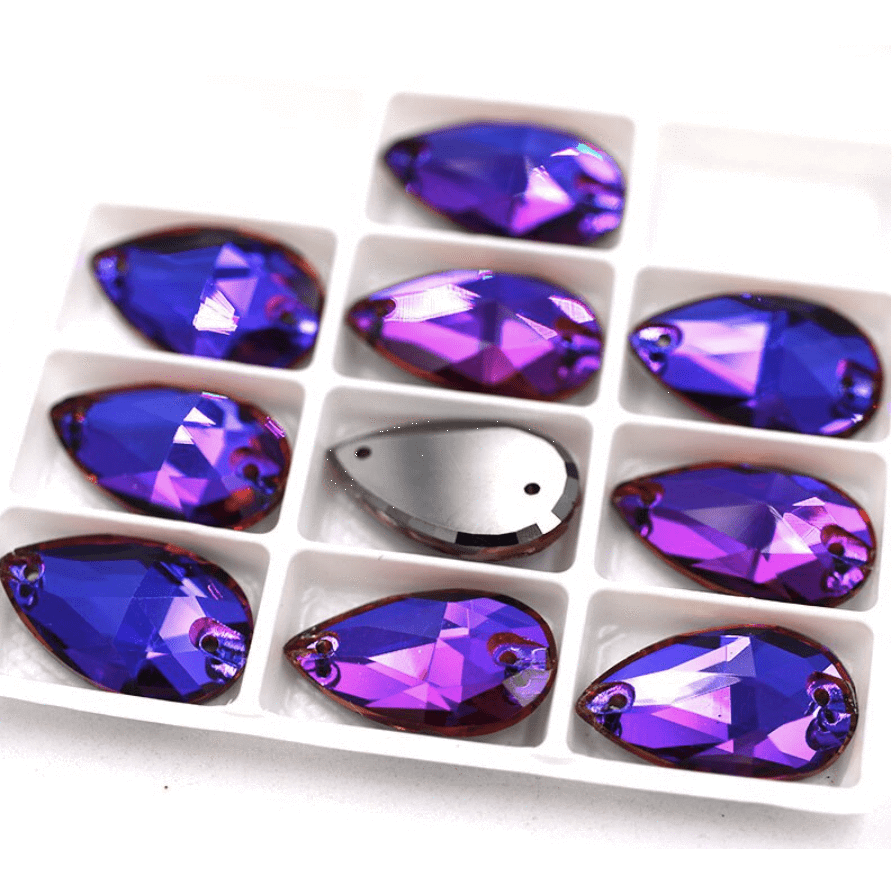 Sundaylace Creations & Bling Fancy Glass Gems 11*18mm & 13*22mm Pink-Sapphire-Purple Flame, Sew on, Black Bottom, *High Quality* Fancy Glass Gems