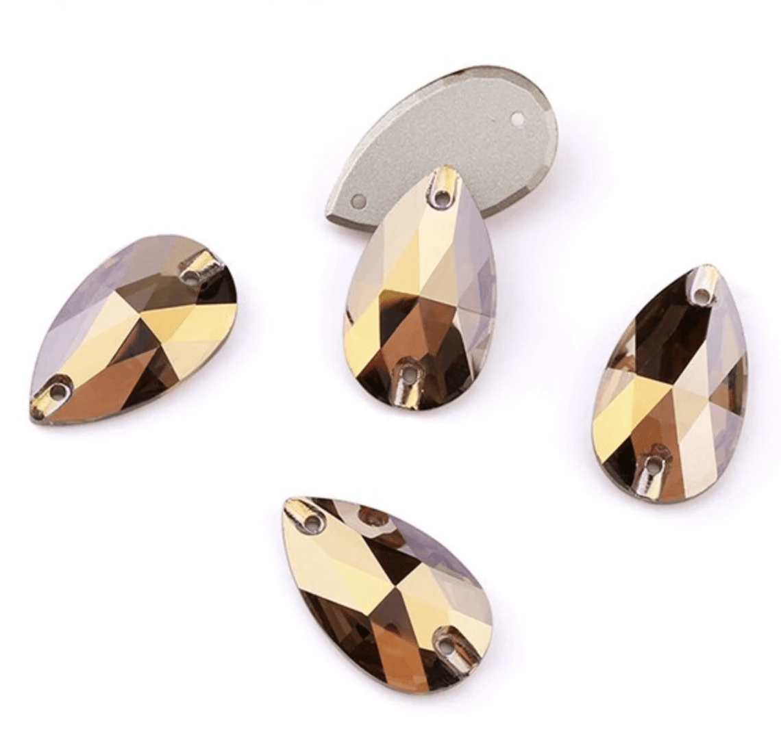 Sundaylace Creations & Bling Fancy Glass Gems 11*18mm & 13*22mm Smoky Topaz-Gold Teardrop, Sew on, Grade AAAA, Fancy Glass Gem