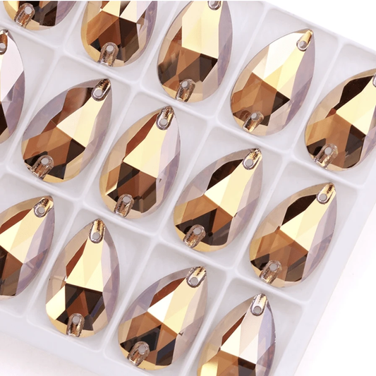 Sundaylace Creations & Bling Fancy Glass Gems 11*18mm & 13*22mm Smoky Topaz-Gold Teardrop, Sew on, Grade AAAA, Fancy Glass Gem