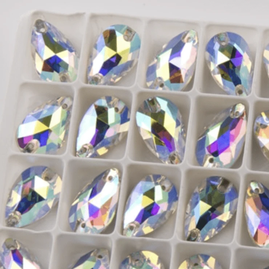 Sundaylace Creations & Bling Fancy Glass Gems 11*18mm AB Glass TEARDROP, High Quality, Sew on, Fancy Glass Gem