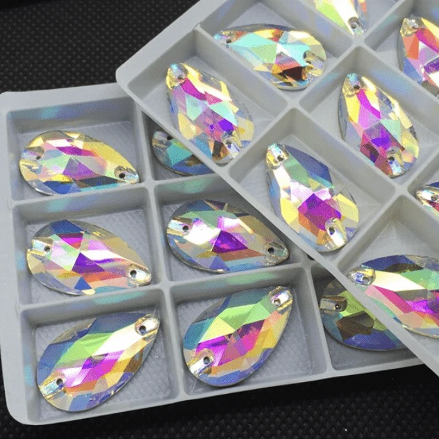 Sundaylace Creations & Bling Glass Gems 11*18mm AB Teardrop Foil Back Grade AAA, Sew on, Glass Gem