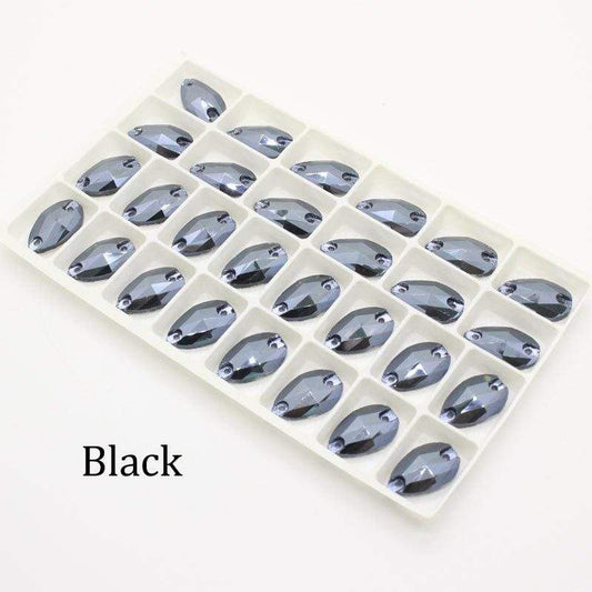 Sundaylace Creations & Bling Glass Gem 11*18mm Black Jelly Luster, Foil Back, Sew On, Glass Gems