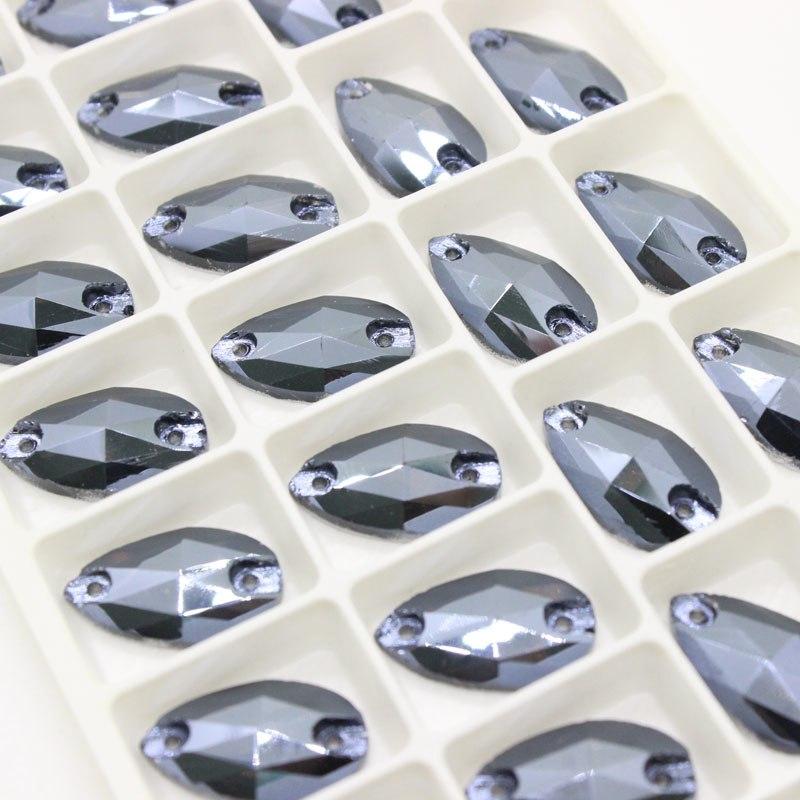 Sundaylace Creations & Bling Glass Gem 11*18mm Black Jelly Luster, Foil Back, Sew On, Glass Gems
