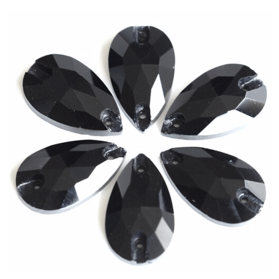 Sundaylace Creations & Bling Glass Gems 11*18mm Black Teardrop, Sew on, Fancy Glass Gem *Sold in pair* (Sold in Pair) (Sold in Pair)
