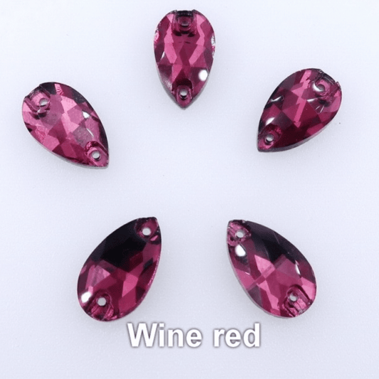 Glass Gems Glass Gems 11*18mm Burgundy Wine Red Glass Teardrop, sew on, Glass Gem