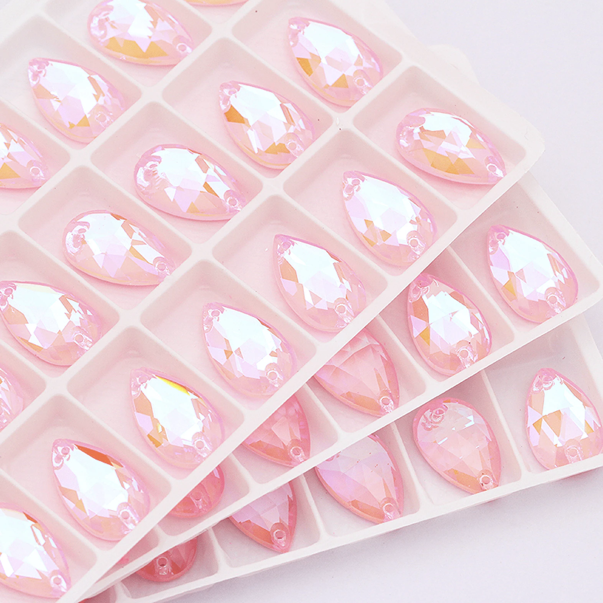 Sundaylace Creations & Bling Fancy Glass Gems Light Rose 11x18mm Candy coloured foil back AB, Teardrop, Sew on, Fancy Glass Gems
