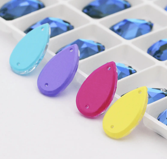 Sundaylace Creations & Bling Fancy Glass Gems 11x18mm Candy coloured foil back AB, Teardrop, Sew on, Fancy Glass Gems