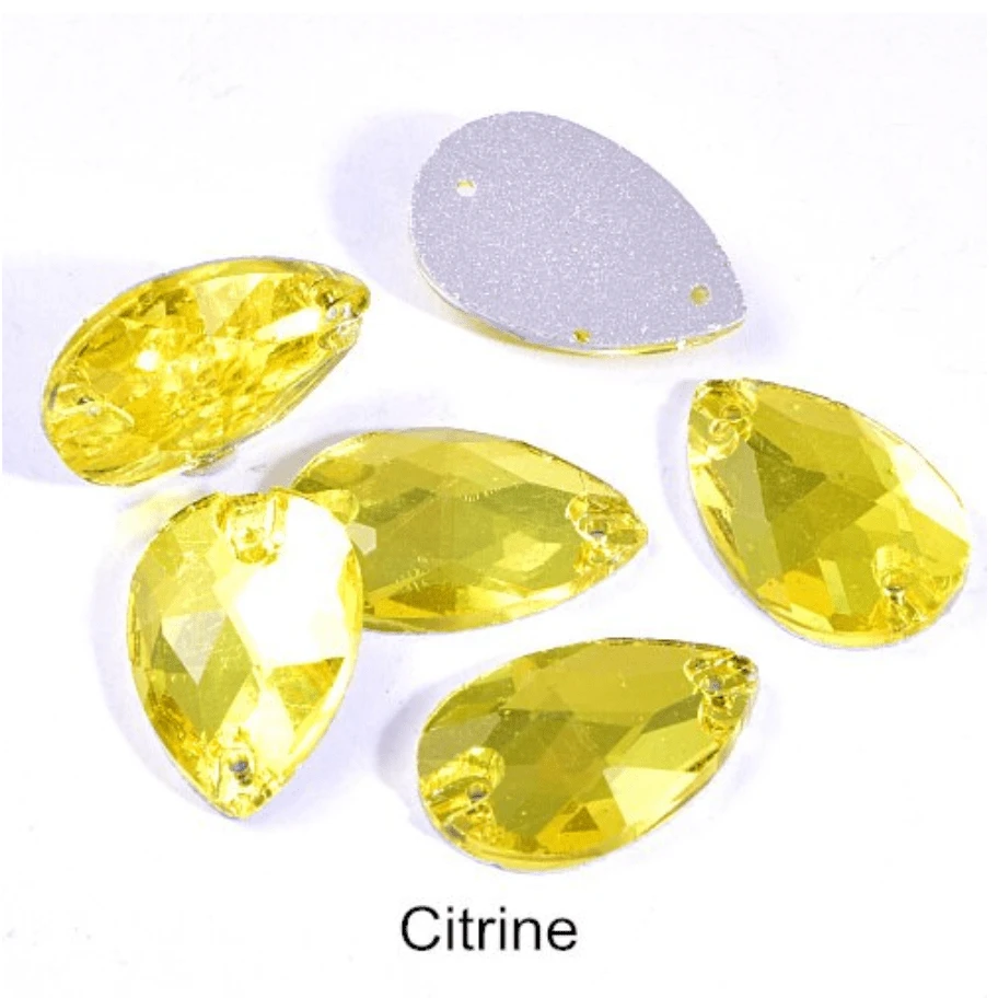 Glass Gems Glass Gems 11*18mm Citrine Yellow Glass Teardrop, sew on, Glass Gem