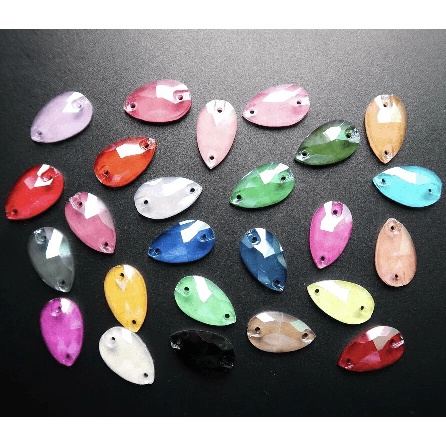 Sundaylace Creations & Bling Glass Gems 11*18mm Mixed Jelly Luster Finish, Foil Back, Sew On, Glass Gems