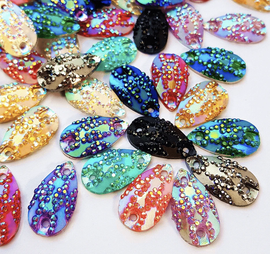 11*18mm Dark Blue AB Mixed Sparkly Zigzag Texture Teardrops, Sew On, Resin Gem, (Sold in Pair)