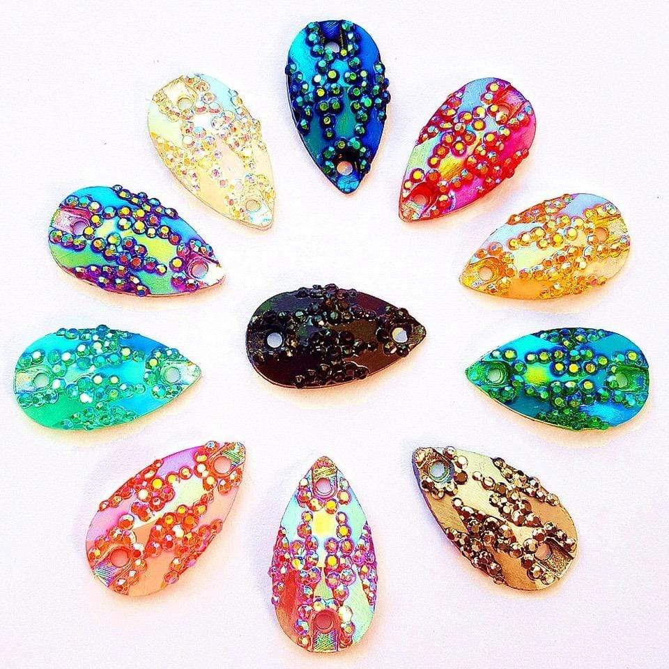 11*18mm, Crystal AB, Mixed Sparkly Zigzag Texture Teardrops, Sew on, Resin Gems, Resin Gem, (Sold in Pair)
