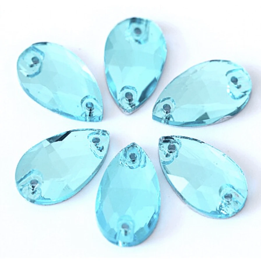 Sundaylace Creations & Bling Glass Gem 13*22mm 11*18mm or 13*22mm Aqua Teardrop, Sew on, Glass gem