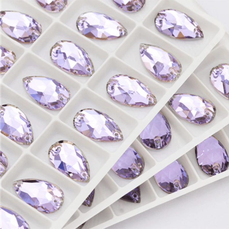 Sundaylace Creations & Bling Fancy Glass Gems 13*22mm 11*18mm or 13*22mm Vitrail Light *Light Purple* Teardrop, Sew On, Fancy Glass Gem