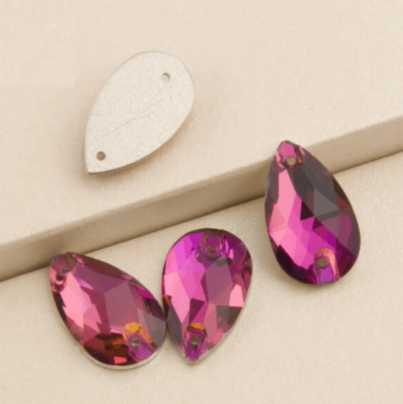 Fancy Glass Gem Fancy Glass Gems 11*18mm Pink Fuchisa Flame, Sew on, Fancy Glass Gem