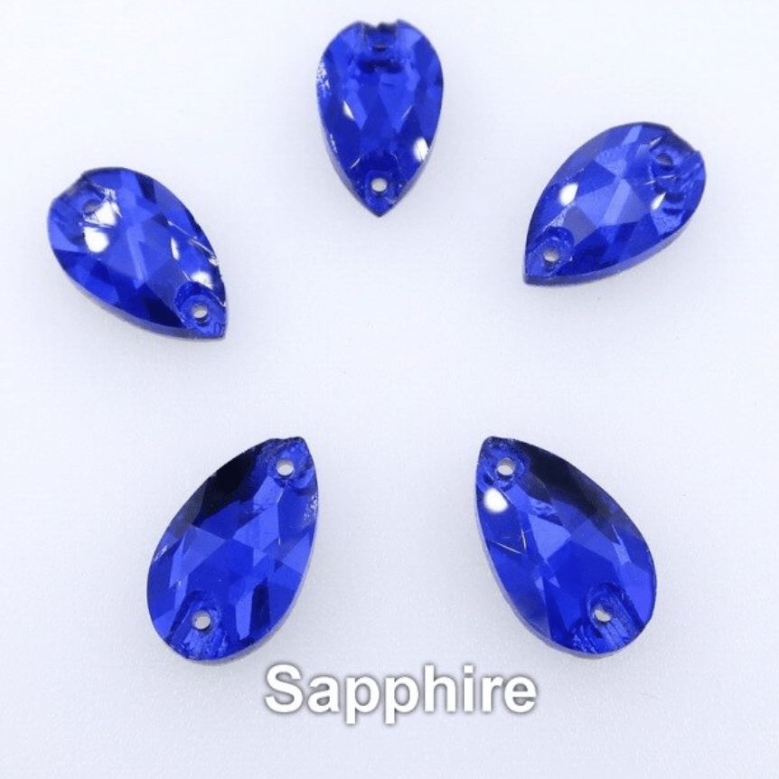 11 18mm Sapphire Dark Blue Glass Teardrop sew on Glass Gem Sold in Pair