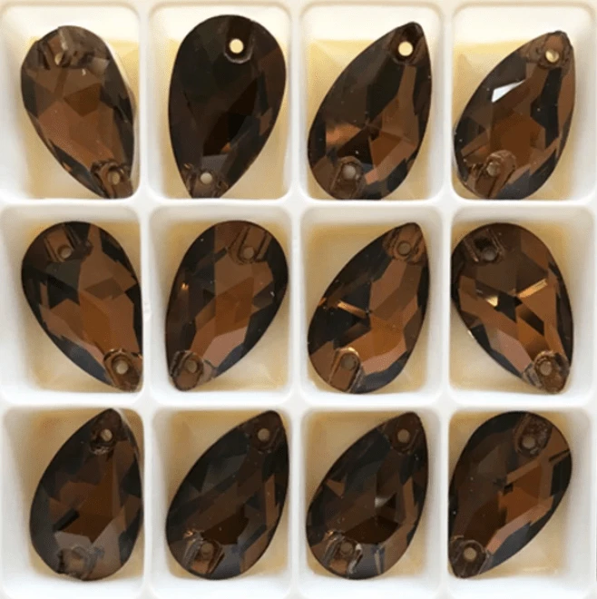 Fancy Glass Gems Fancy Glass Gems 11*18mm Smokey Topaz Dark Brown K9 Teardrop, Sew on, Fancy Glass Gem