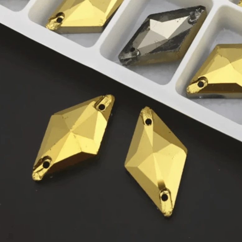 Glass Gems Glass Gems 11*19mm Gold Hematite Rhombus Diamond Shaped, Sew on, Glass Gem
