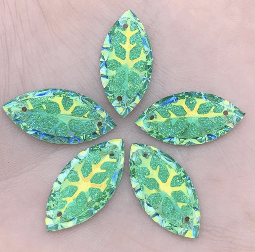 11*24mm, Green AB, Snowflake AB, Navette, Sew on, Resin Gem, (Sold in Pair)