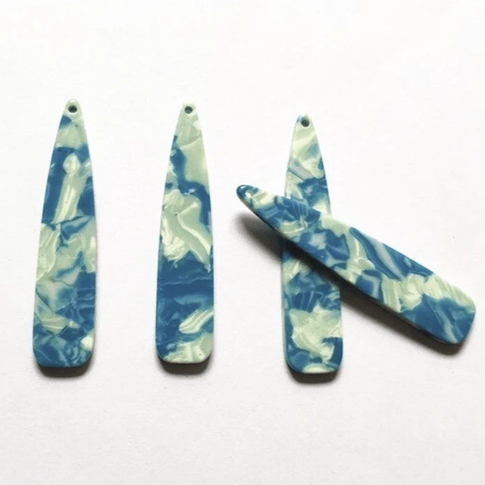 Sundaylace Creations & Bling Resin Gems 11*55mm Marbled Blue & Mint Green Long Teardrop, Large Gem, One hole Sew on, Acrylic Resin Gem