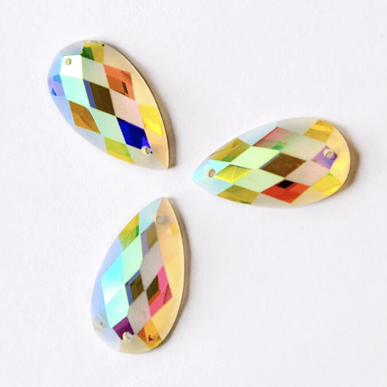 Sundaylace Creations & Bling Fancy Glass Gems 12*22mm Frosted matte diamond AB pattern, on teardrop, sew on, Fancy Glass Gem