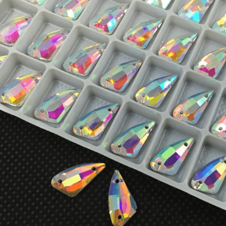 Sundaylace Creations & Bling Glass Gems 12*23mm AB in Pepper or Axe Shaped gem, Sew on, Fancy Glass Gem