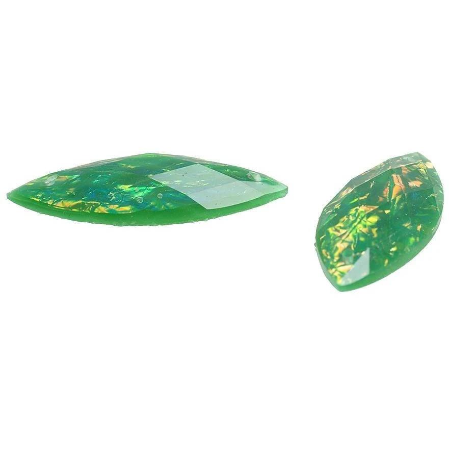 Sundaylace Creations & Bling Resin Gems 12x30mm Navette Opal Emerald Resin Sew-On Dichroic Style