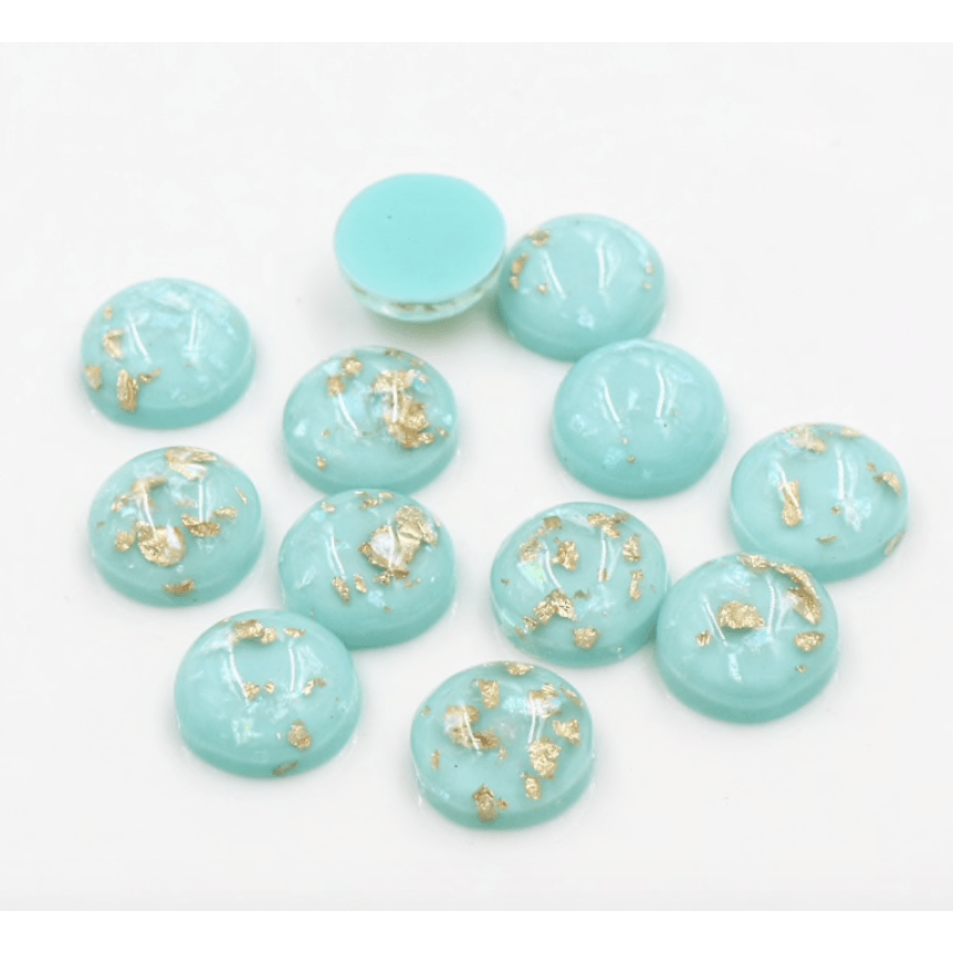Sundaylace Creations & Bling Resin Gems 12mm & 10mm Princess Jasmine Turquoise, with Built-in Foil, Dome, Glue-on, Resin Gem