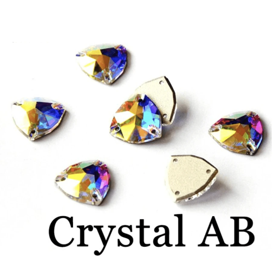 Sundaylace Creations & Bling Fancy Glass Gems 12mm AB Fat Triangle 12mm-16mm Clear Silver and AB, Grade AAAA Fat Triangle Trilliion, Glass Sew on, Fancy Glass Gem