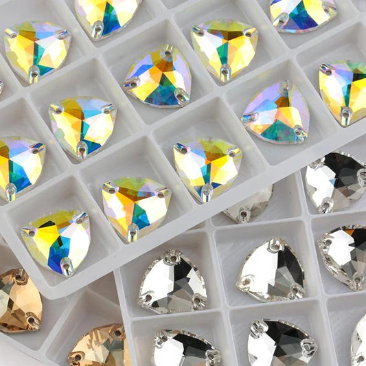 Sundaylace Creations & Bling Fancy Glass Gems 12mm-16mm Clear Silver and AB, Grade AAAA Fat Triangle Trilliion, Glass Sew on, Fancy Glass Gem