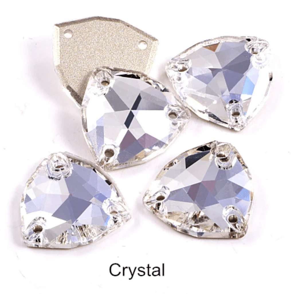 Sundaylace Creations & Bling Fancy Glass Gems 12mm-16mm Clear Silver, Grade AAAA Fat Triangle Trillion, Glass Sew on, Fancy Glass Gem (Sold in Pair)