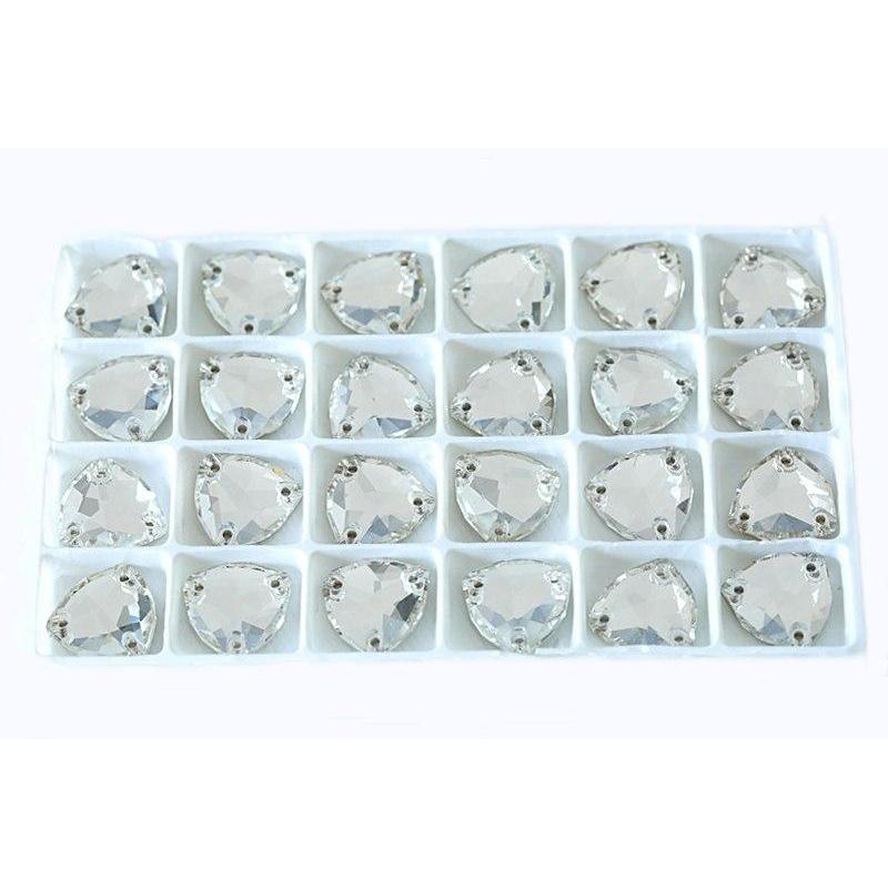 Sundaylace Creations & Bling Fancy Glass Gems 12mm Clear Triangular 12mm-16mm Clear Silver, Grade AAAA Fat Triangle Trillion, Glass Sew on, Fancy Glass Gem (Sold in Pair)