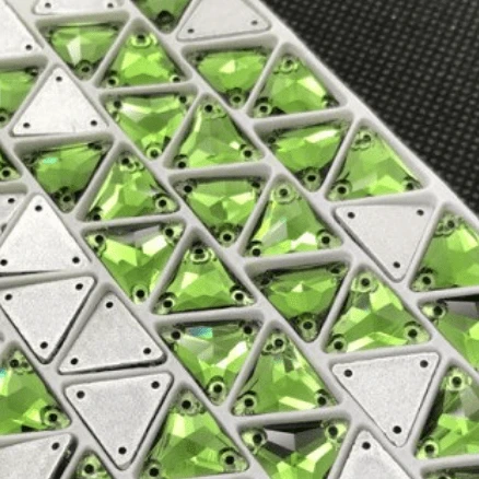 Sundaylace Creations & Bling Glass Gems 12mm Olive Green Triangle 12mm & 16mm Green Triangle Shaped, Sew on, Glass Gem
