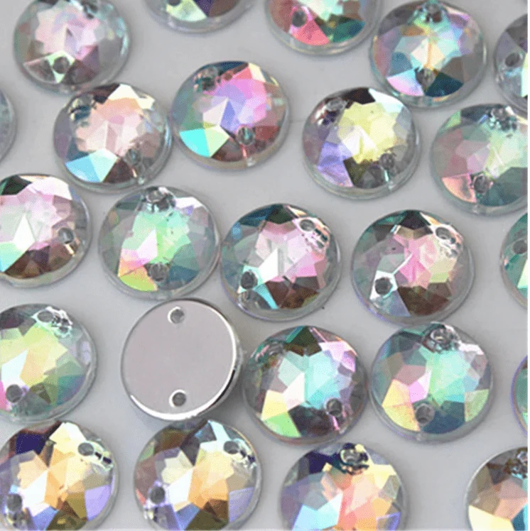 Sundaylace Creations & Bling Resin Gems 12mm AB 8 point star pattern Rivoli, Sew on, Resin Gem (Sold in Pair)