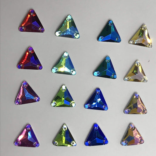 Sundaylace Creations & Bling Glass Gem 12mm AB Finish Triangle Sew On Glass Gem Flat Back
