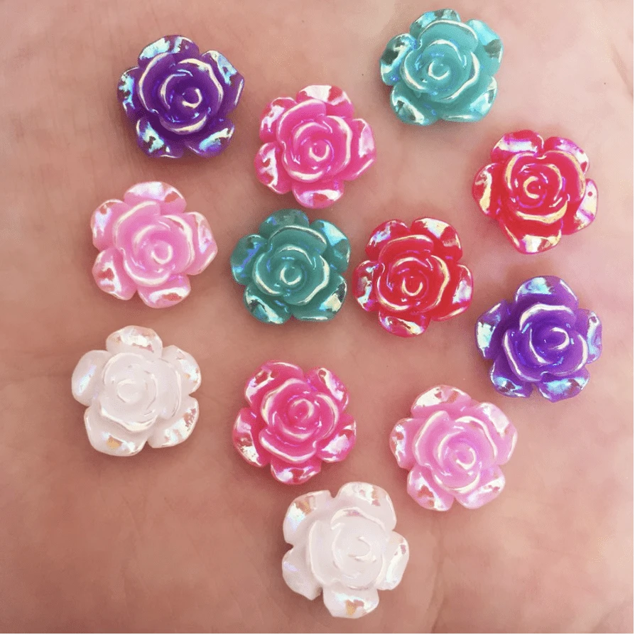 Sundaylace Creations & Bling Resin Gems Red AB 12mm AB Roses, Black, White and Purple, Glue on, Resin Gem