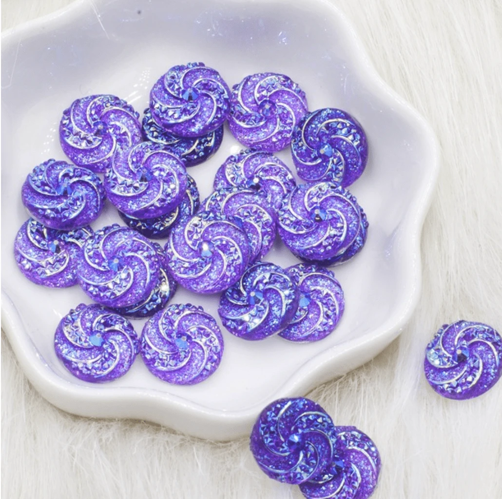 12mm, Purple AB, AB Round Swirl Burst, Sew on, Resin Gems, Resin Gem, (Sold in Pair)