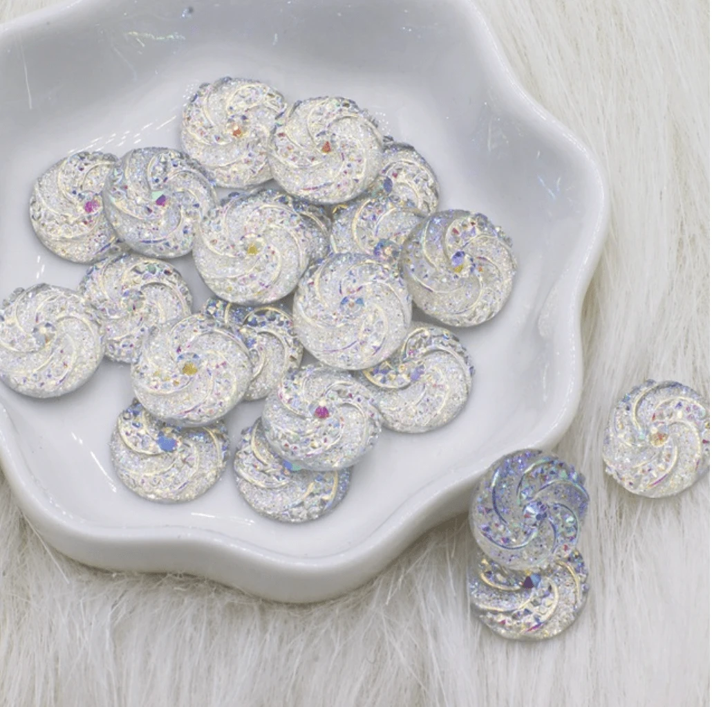 12mm, AB White, AB Round Swirl Burst, Sew on, Resin Gems, Resin Gem, (Sold in Pair)