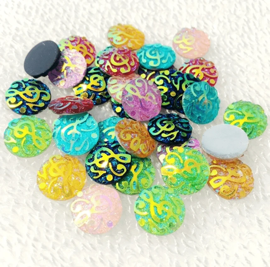 Sundaylace Creations & Bling Resin Gems 12mm AB White, Music Note Pattern, Glue on, Resin Gem