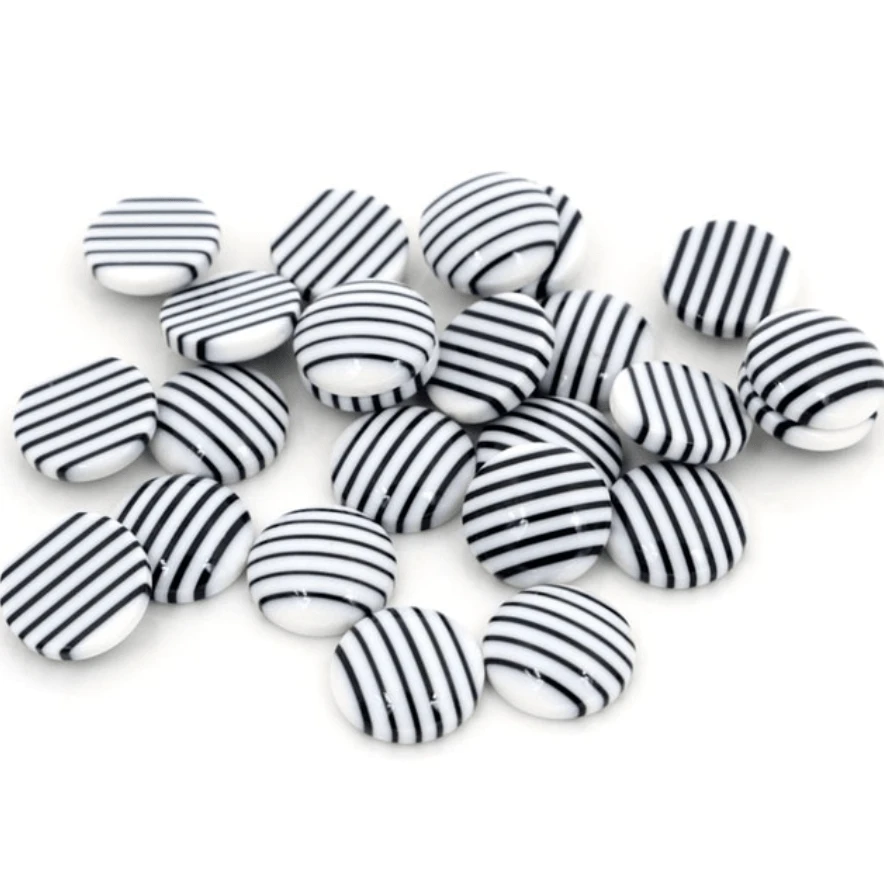 Sundaylace Creations & Bling Resin Gems 12mm Black & White Thin Stripes Round, Glue on, Resin Gem
