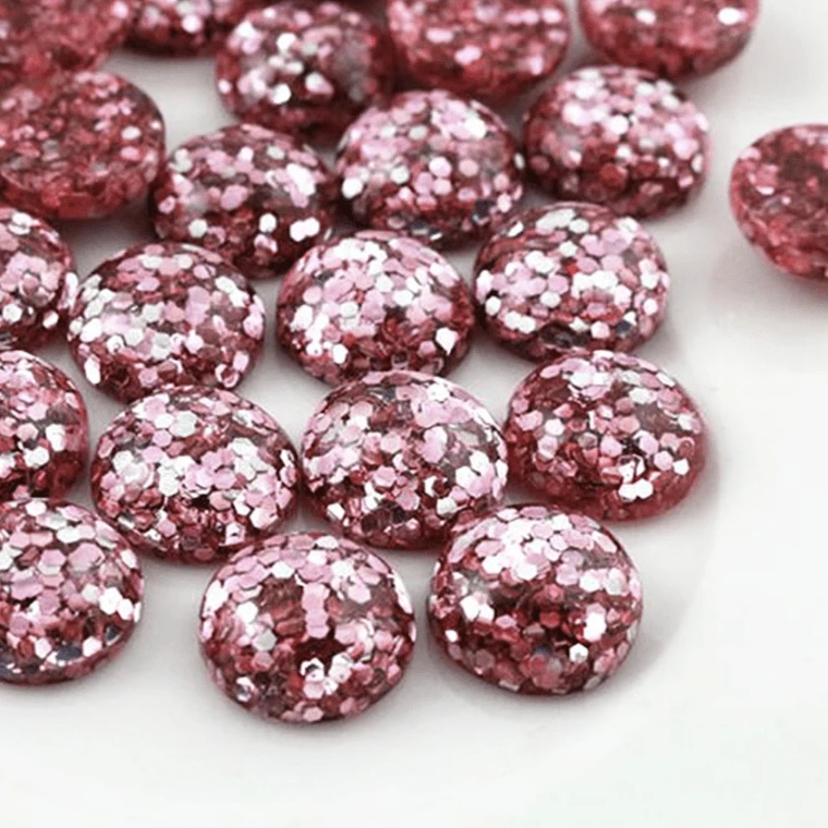 Sundaylace Creations & Bling Resin Gems 12mm Pink Glitter in Clear Acrylic Gem, Glue on, Resin Gems