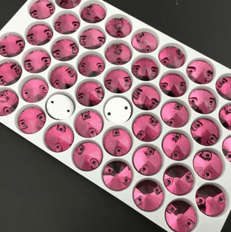 Glass Gems Glass Gems 12mm Burgundy Red-Purple Rivoli, Sew on, Glass Gem