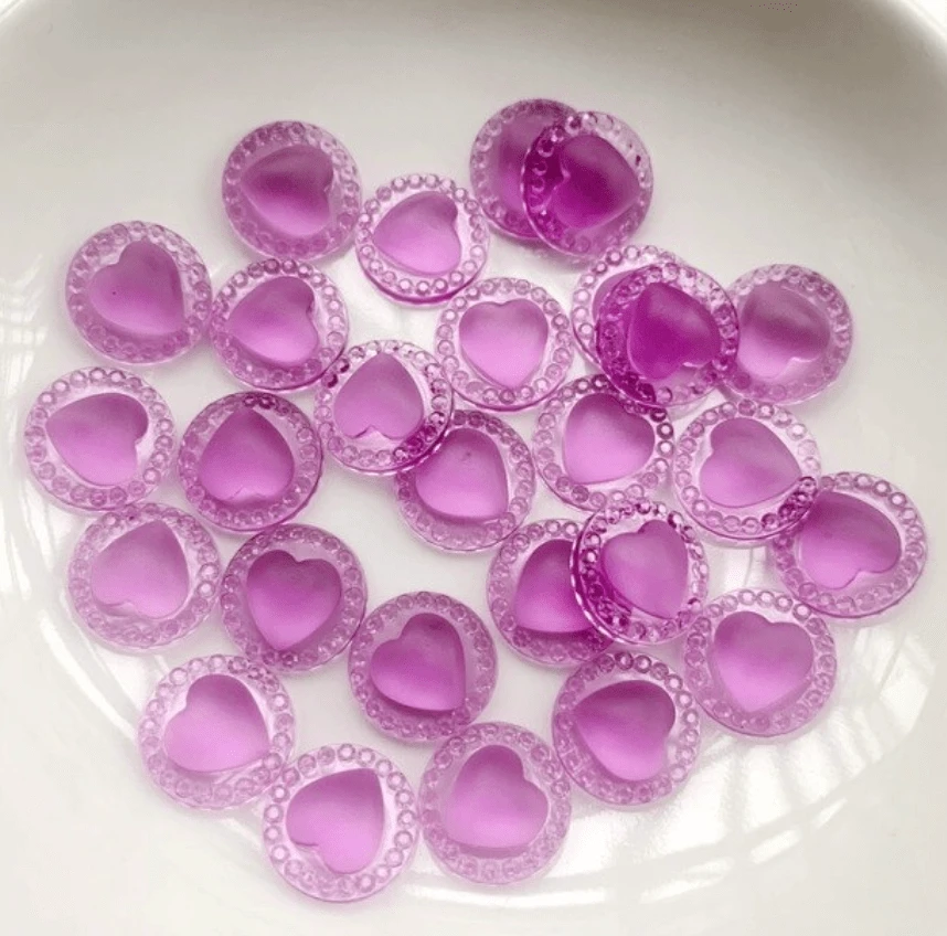 Sundaylace Creations & Bling Resin Gems Pink 12mm Clear, Red, Peach & Pink Heart in Round Frame Transparent, Glue on, Resin Gems