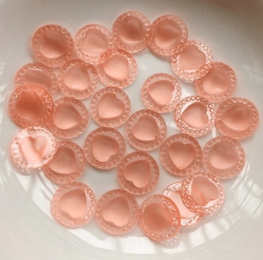 Sundaylace Creations & Bling Resin Gems Peach Pink 12mm Clear, Red, Peach & Pink Heart in Round Frame Transparent, Glue on, Resin Gems