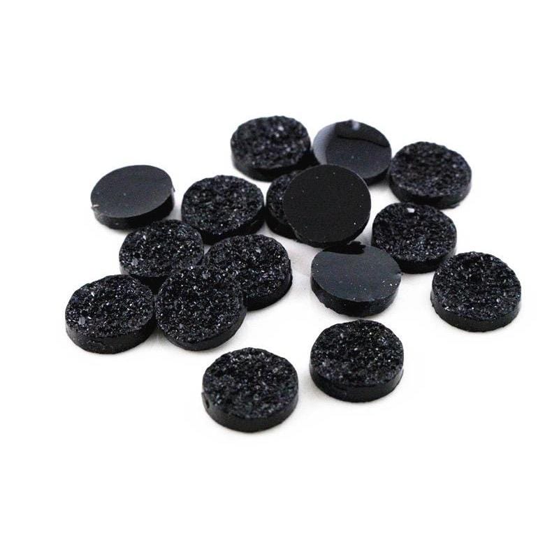 12mm, Black Ore Druzy, Druzy Faux with Ore Style Flat Back Resin, Glue on Gem, Resin Gem, (Sold in Pair)