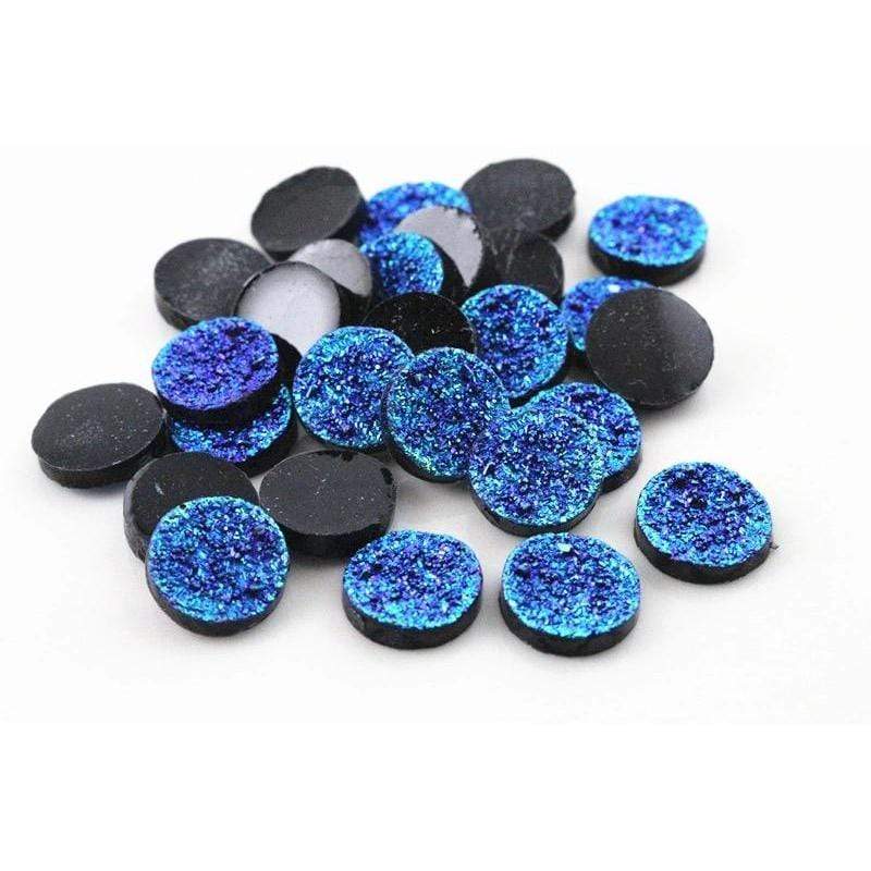 12mm, Dark Blue Druzy, Druzy Faux with Ore Style Flat Back Resin, Glue on Gem, Resin Gem, (Sold in Pair)